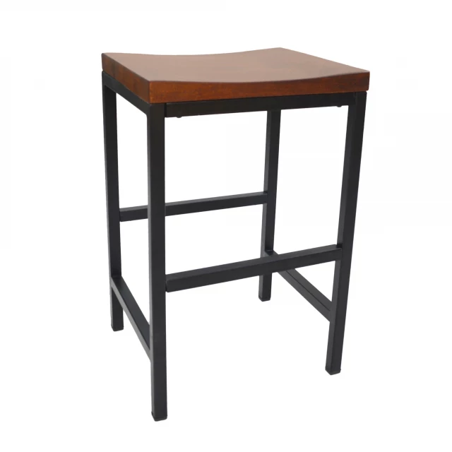 Steel backless counter height bar chair with wood shelf outdoor furniture