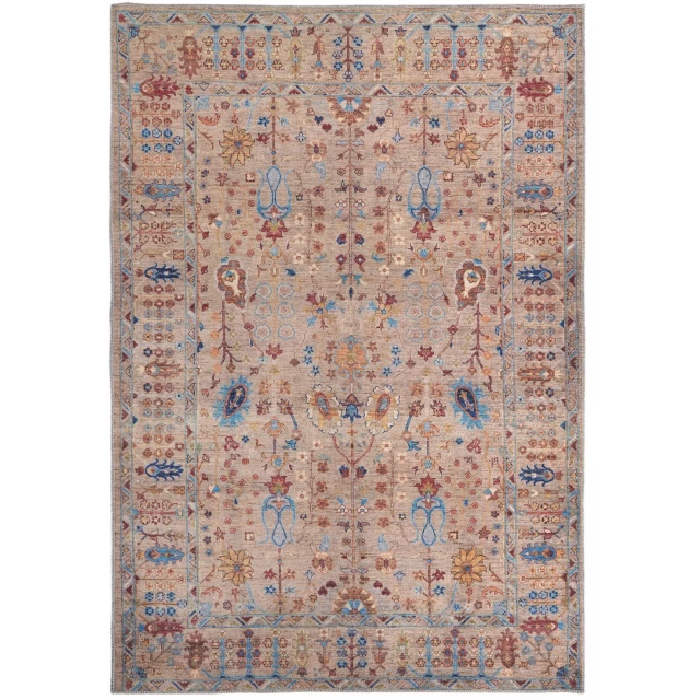 blue floral power loom area rug with brown beige rectangle pattern