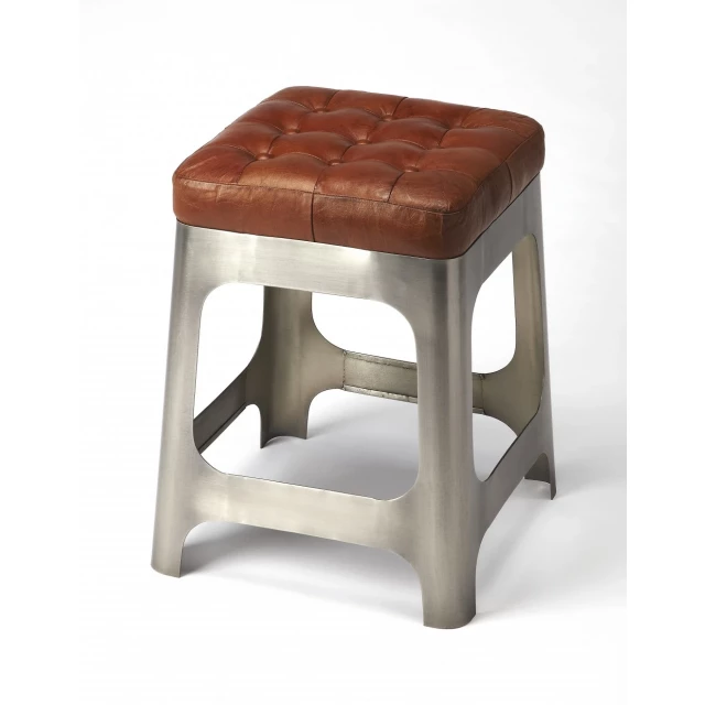 Silver leather iron backless bar chair with wood armrests and natural material