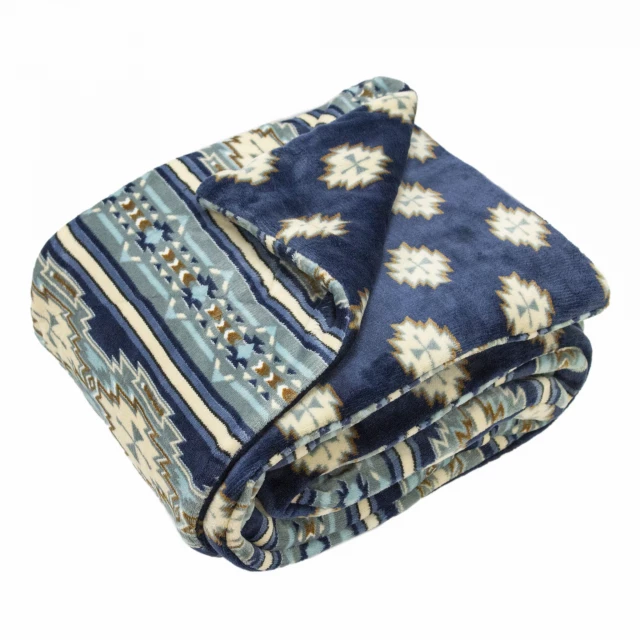 Blue velvet throw blanket with camouflage design