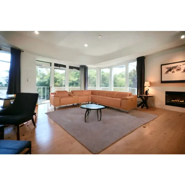 Camel Italian Leather Power Reclining U Shaped Seven Piece Corner Sectional With Console Camel Italian Leather Power Reclining U Shaped Seven Piece Corner Sectional With Console