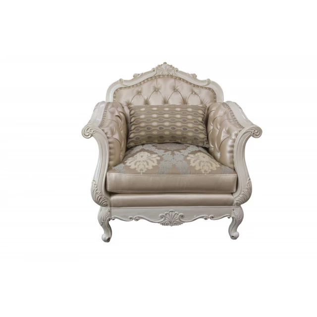 faux leather pearl white arm chair with comfortable armrests and club chair design for elegant interior
