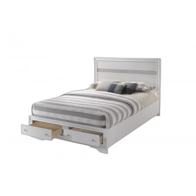 Standard bed with upholstered headboard in elegant bedroom decor