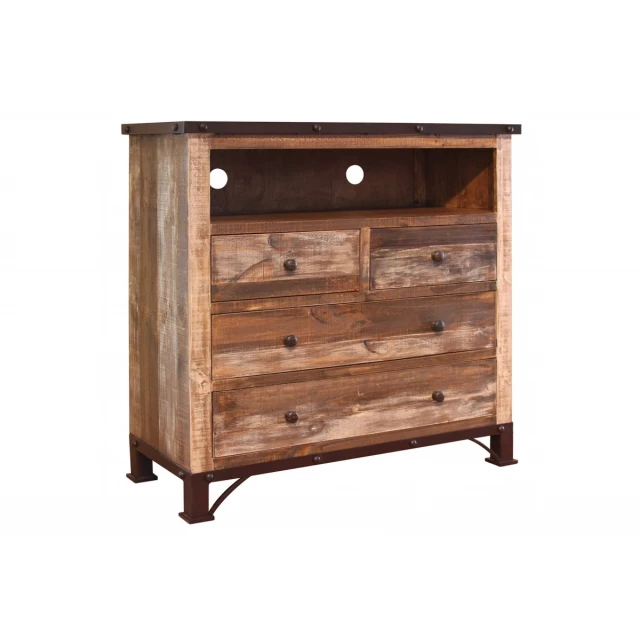 Brown solid wood chest with four drawers for bedroom storage