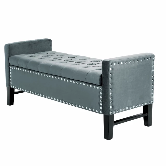 Blue upholstered velvet bench with shoe storage for home comfort and organization
