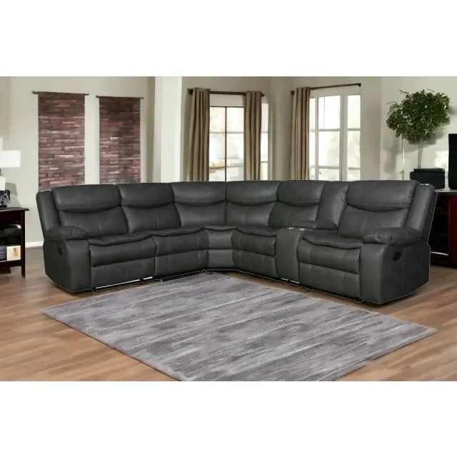 Gray Polyester Blend Reclining U Shaped Three Piece Corner Sectional With Console Gray Polyester Blend Reclining U Shaped Three Piece Corner Sectional With Console
