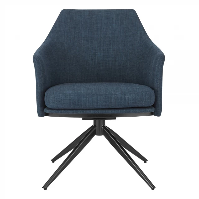 Teal blue fabric black swivel armchair with comfortable rectangle shape and metal accents