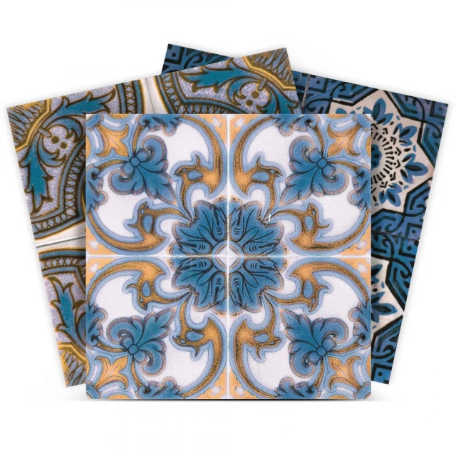 agean linda removable peel stick tiles with aqua rectangle pattern and art design