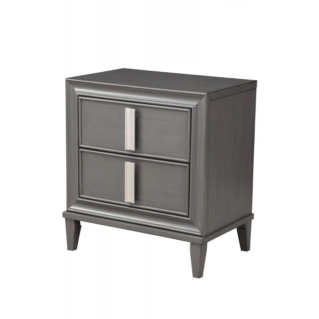 Dark grey contemporary drawer nightstand with glass and hardwood details