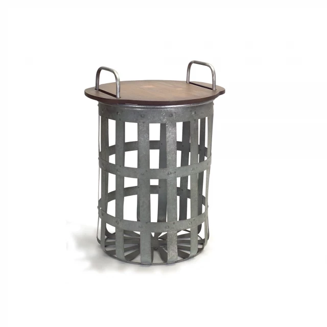 Round wood and metal basket end tables fashion accessory