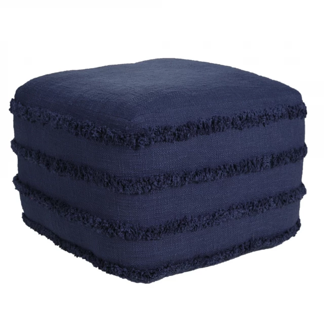 Blue cotton ottoman with fashion accessory elements and composite material design