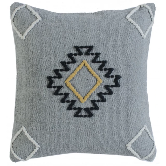 Yellow ivory cotton pillow with geometric pattern and zippered design