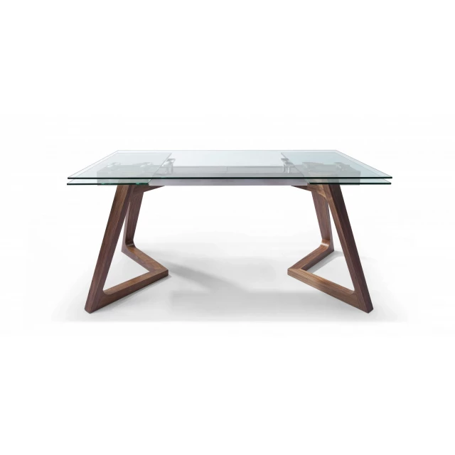 Wood self storing leaf dining table with rectangle shape and wood stain finish