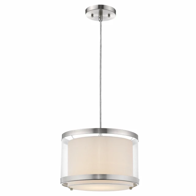 trimmed sheer snow shantung tier shade product with metal cylinder and glass elements