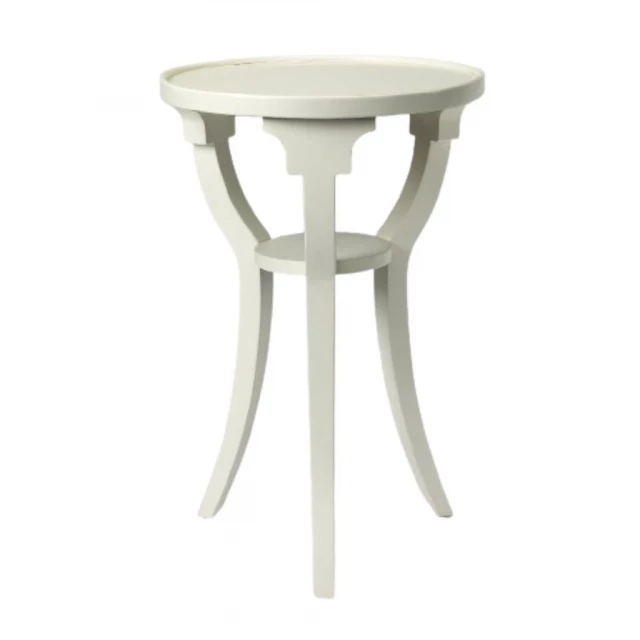 Round manufactured wood end table with shelf and metal accents