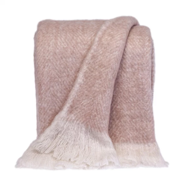 Pink white herringbone handloomed throw blanket made of natural woolen material for comfort and fashion accessory