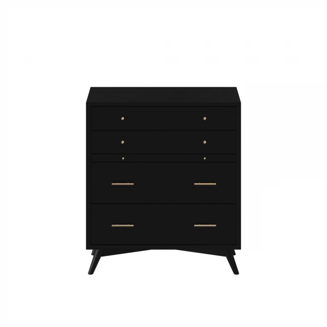 Black solid wood chest with four drawers for bedroom storage
