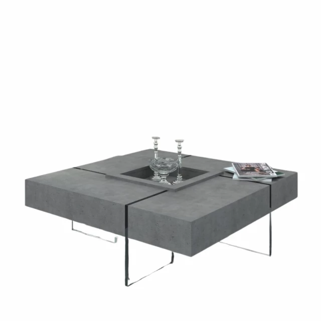 Glass square coffee table with four drawers and modern composite material design