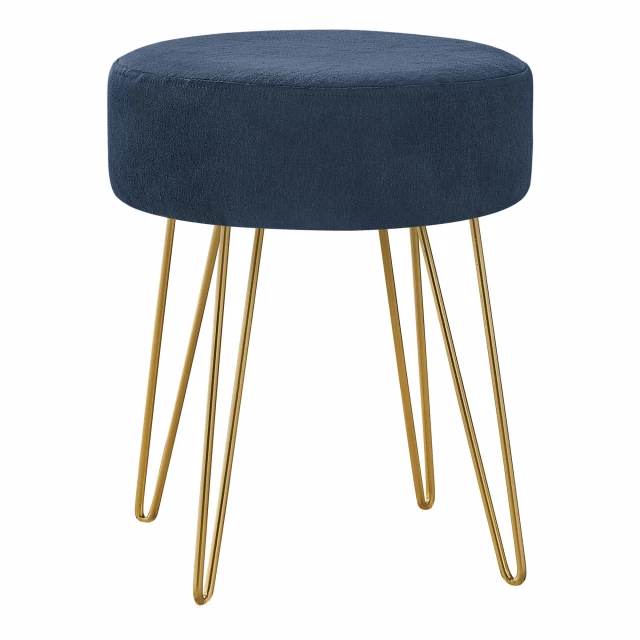 Blue velvet gold round ottoman with electric blue and magenta tones