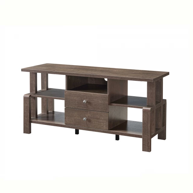 MDF cabinet enclosed storage TV stand with shelving and hardwood finish