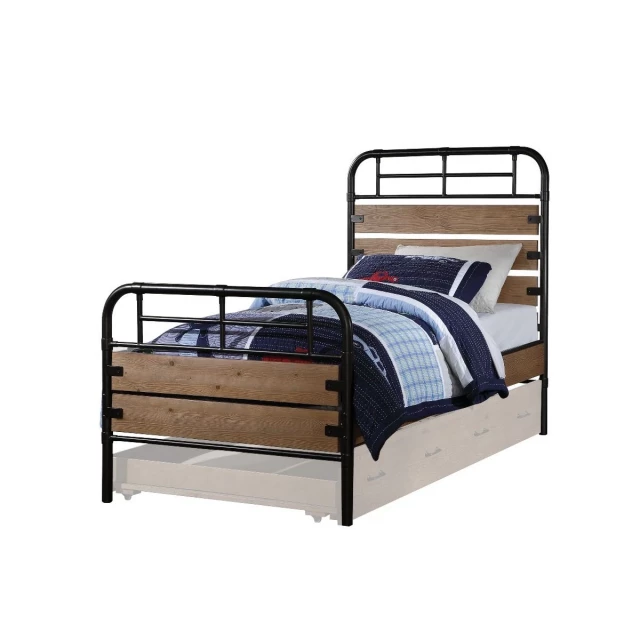 Steel twin bed with brown and black finish for bedroom furniture