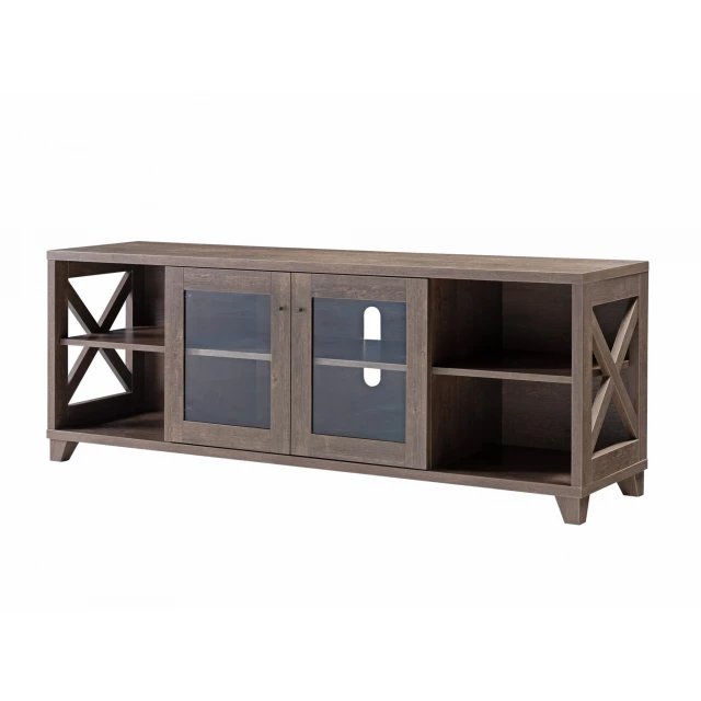 Glass cabinet enclosed storage TV stand with wood shelving and cupboard design