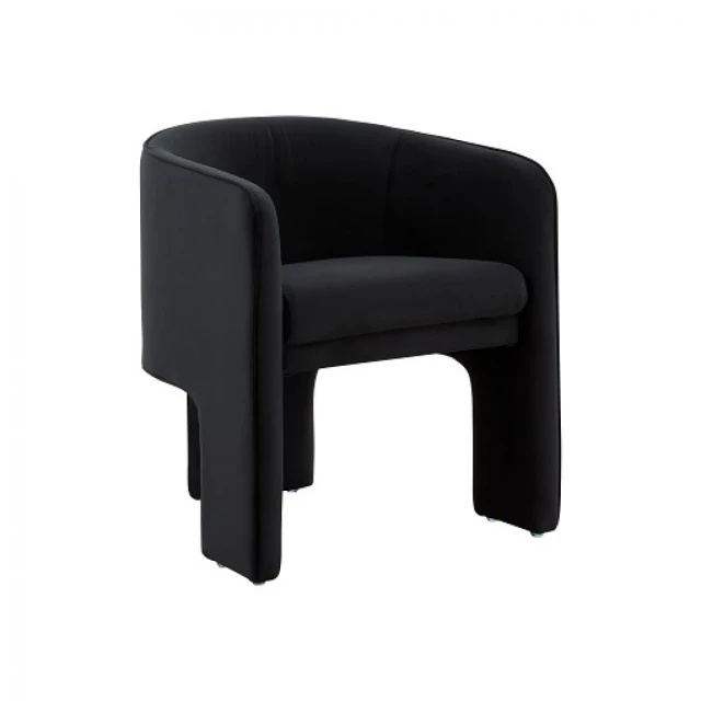 Black velvet modern armchair with sleek legs and comfortable design