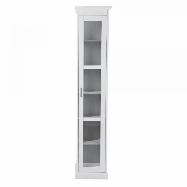 White cornice molding curio glass door with rectangle and square transparency features