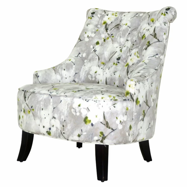Brown polyester blend floral wingback chair with comfortable design and patterned home accessory