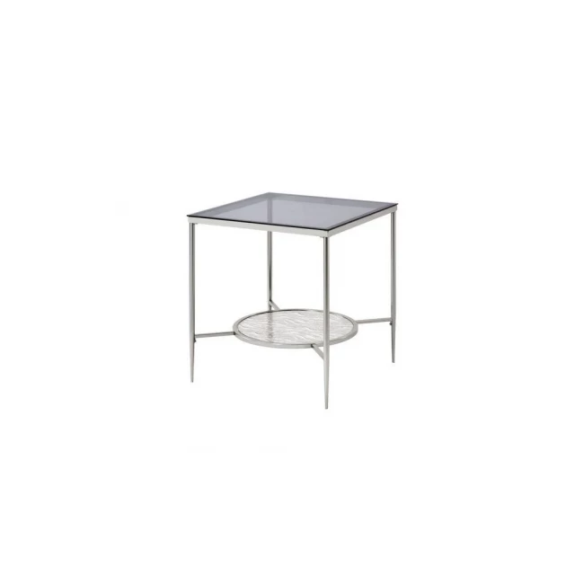 Glass metal square end table with shelf furniture transparent rectangle tableware