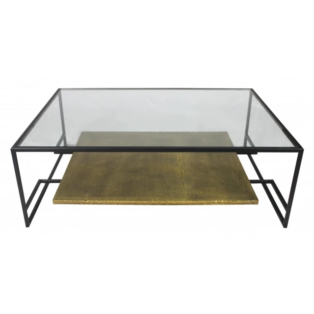 Modern black gold glass coffee table with wood and composite materials