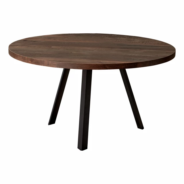 Brown black round coffee table made of stained wood for outdoor use