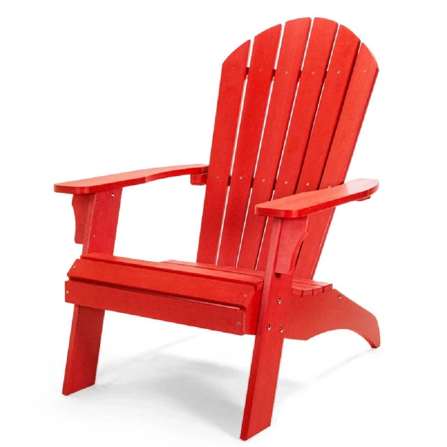 Red heavy duty plastic Adirondack chair for outdoor patio seating