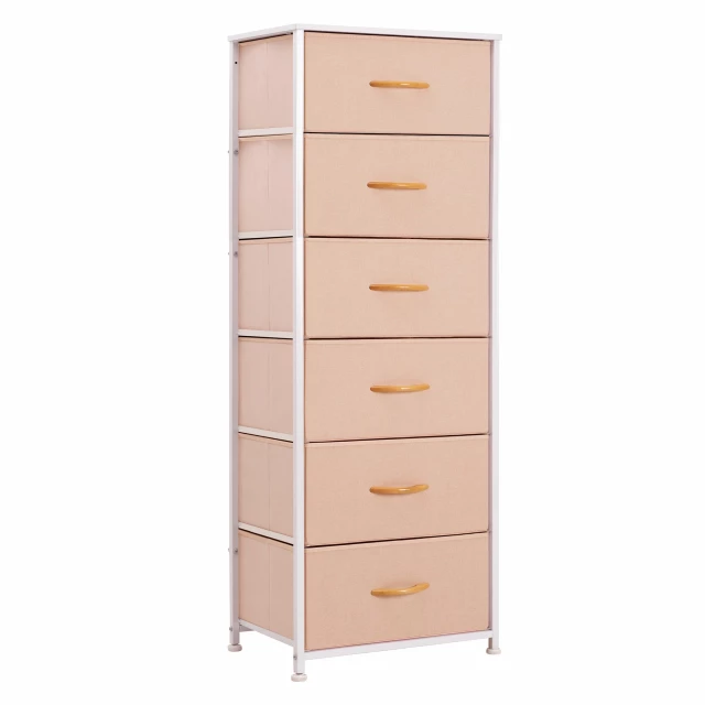 White steel fabric six drawer chest for bedroom storage