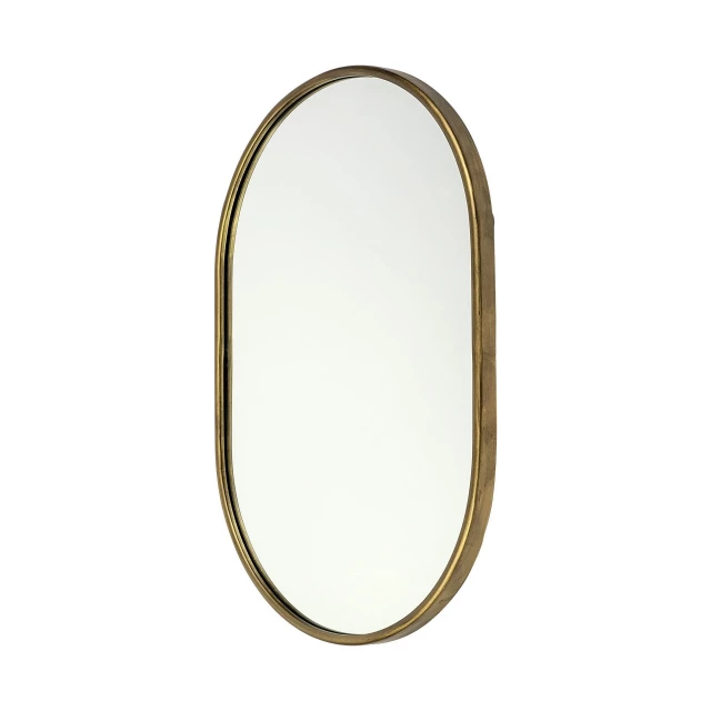 Oval gold metal frame wall mirror for home decor with line art design and fashion accessory appeal