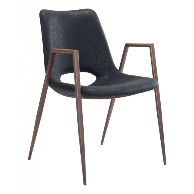 Black retro modern funk dining chairs with wood metal and plastic materials