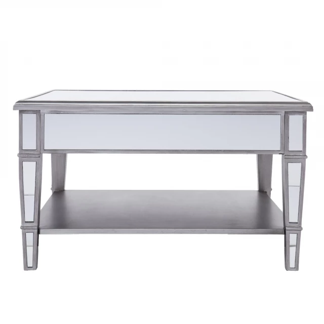 Silver mirrored glass square coffee table furniture with metal accents