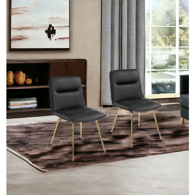 Upholstered faux leather dining side chairs in grey with wood legs and comfortable floor seating