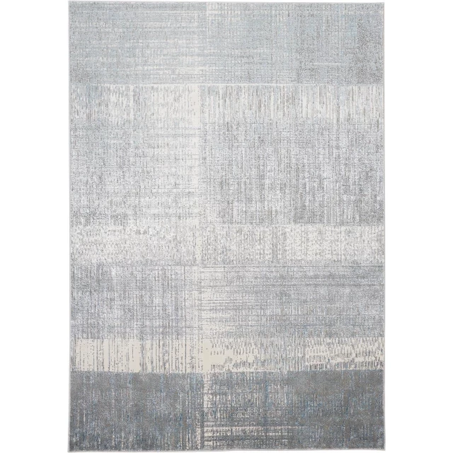 white gray blue abstract area rug with beige and brown pattern