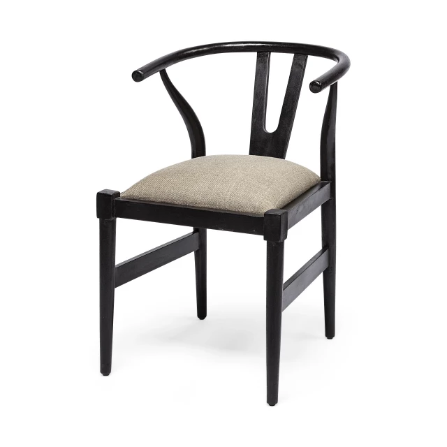 Black wooden base dining chair with armrests for comfort and hardwood construction suitable for outdoor