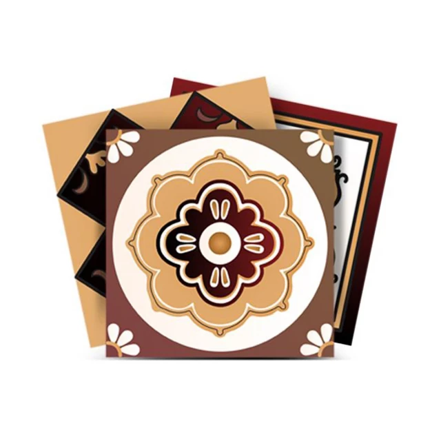 brown mosaic peel stick removable tiles with floral and geometric design