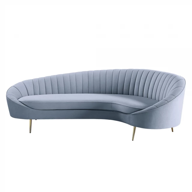 light gray velvet gold sofa with comfortable rectangle shape and metal accents