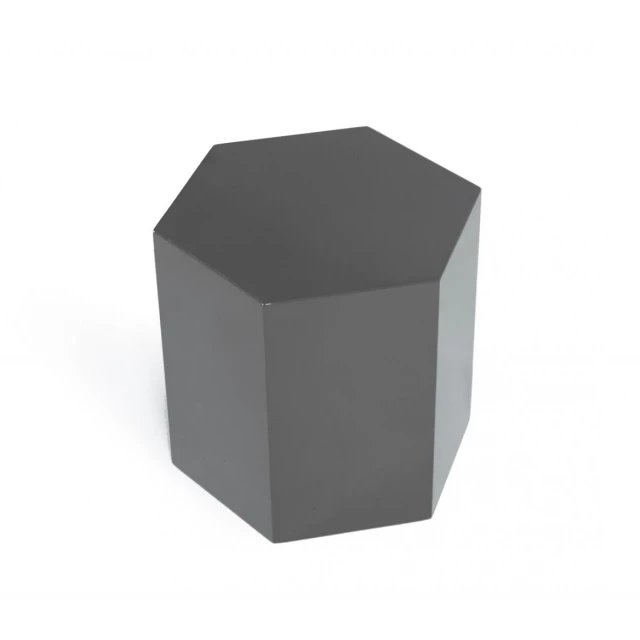 Grey high gloss hexagonal end table with symmetrical design for modern home decor