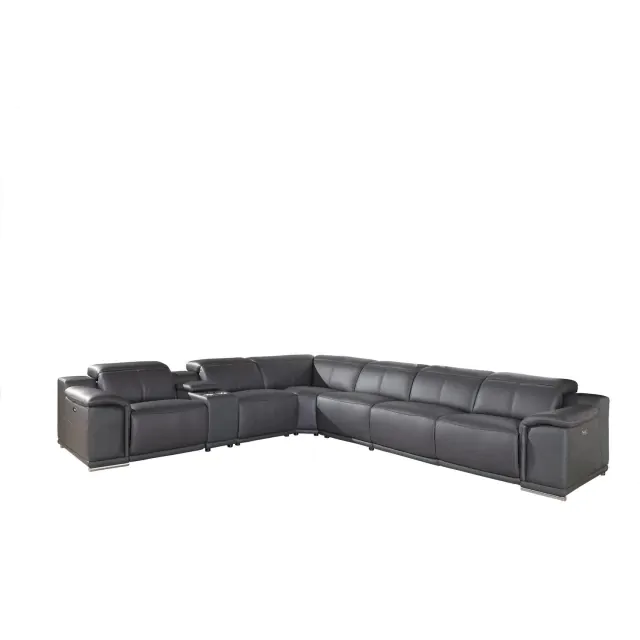 Gray Italian Leather Power Reclining U Shaped Seven Piece Corner Sectional With Console Gray Italian Leather Power Reclining U Shaped Seven Piece Corner Sectional With Console