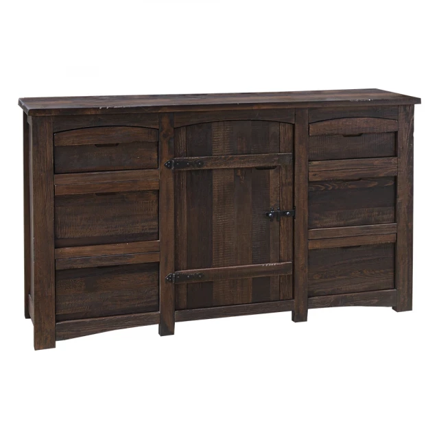 Solid wood six drawer triple dresser in natural finish