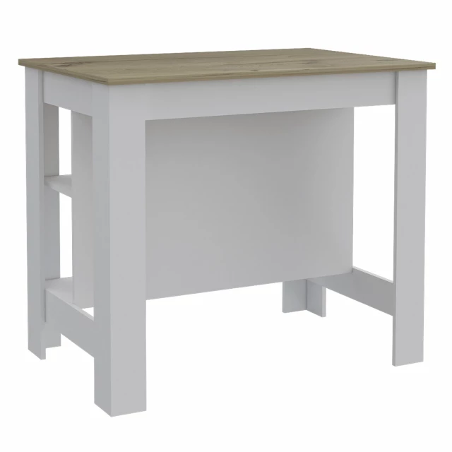 Modern white light oak kitchen island with table wood shelving and hardwood details