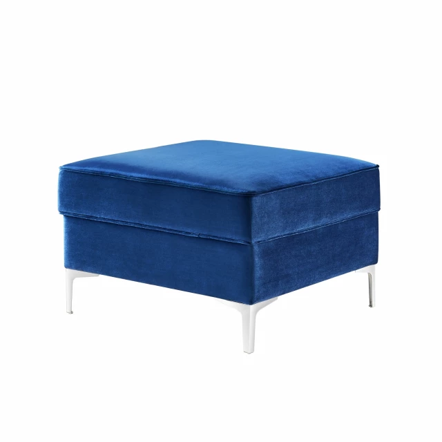 Navy blue velvet silver storage ottoman with metal accents and comfortable outdoor furniture design