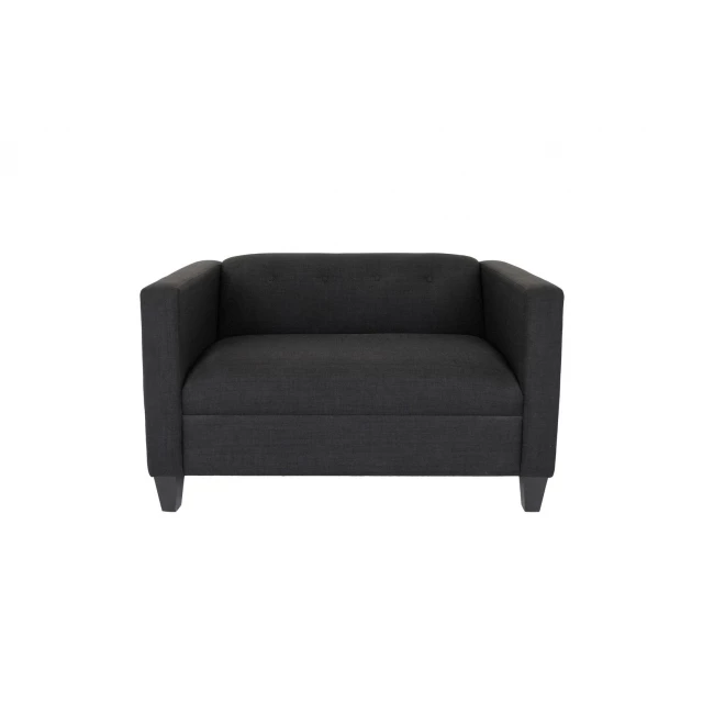 Black dark brown polyester blend loveseat with hardwood legs and comfortable studio couch design for indoor use