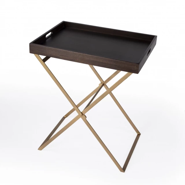 Walnut solid wood rectangular end table with metal accents suitable for outdoor furniture use