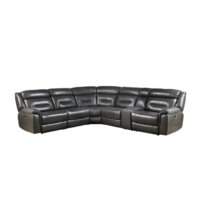 L shaped six corner sectional console in a symmetrical studio couch design